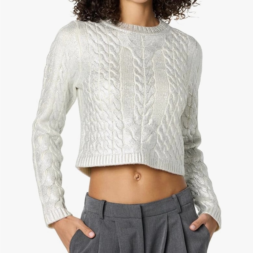 The Drop Women's Sofia Metallic Cable Pullover Sweater medium